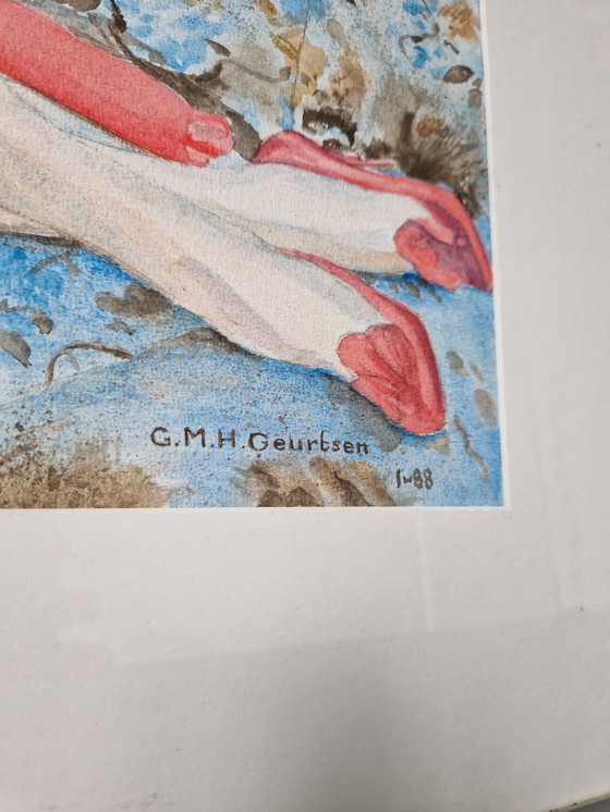 Image 1 of Femme allongée en robe aquarelle portrait sensuel 91 x 71