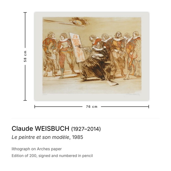 Image 1 of Claude Weisbuch, The Painter and His Model, Signed lithograph, 1985