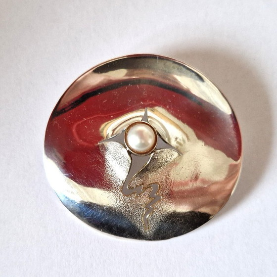 Image 1 of Michou Design – Großer silberner Anhänger/Brosche mit Perle