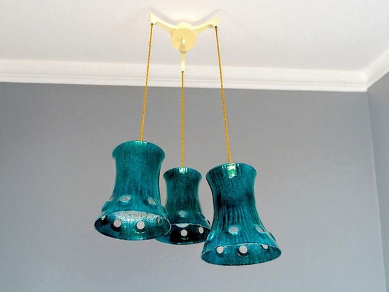 Image 1 of Lampadario a sospensione a cascata a 3 luci in ghisa verde, 1960