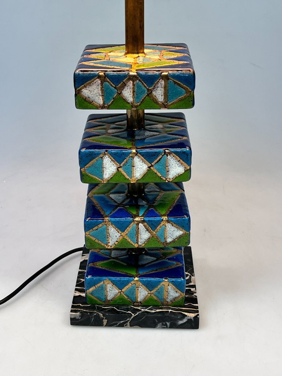 Image 1 of Vintage Geëmailleerde Kleurrijke Tafellamp, Italië 1970's