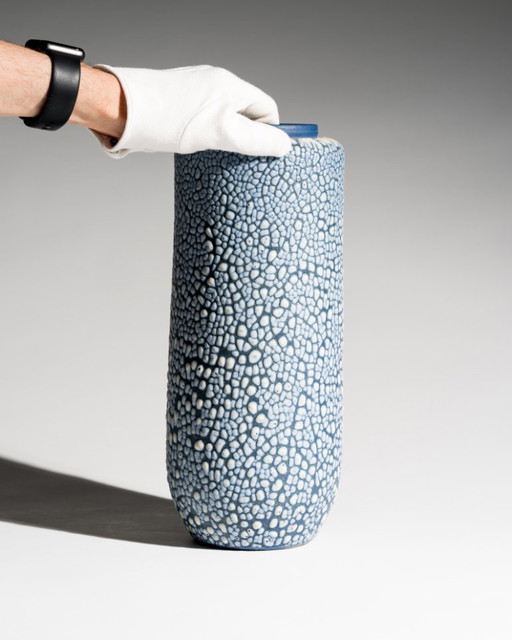 ALBERT KIESSLING "SNAKESKIN" XL Vase East German Pottery REDUKTIONSGLASUR GDR