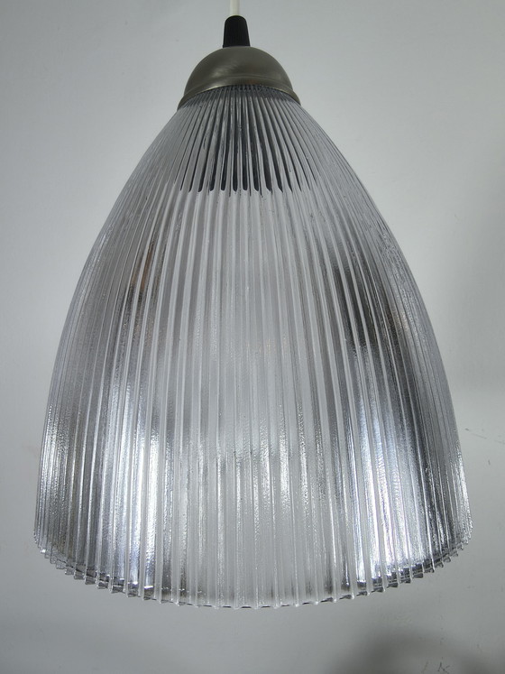 Image 1 of Vintage 2 hanglampen ribbelglas jaren 70  Ø20 cm