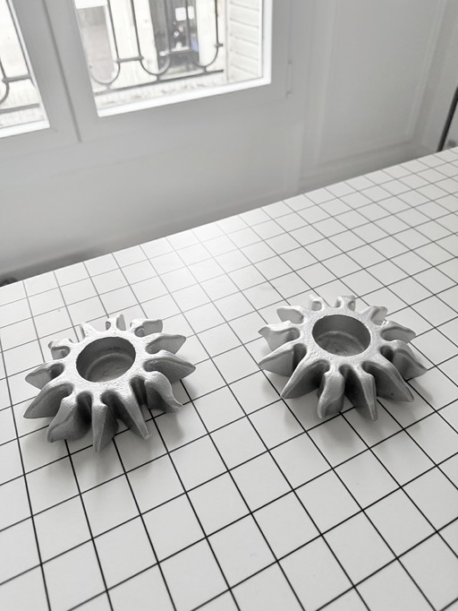 Pair of candlesticks signed Nabytek, vintage design 1980