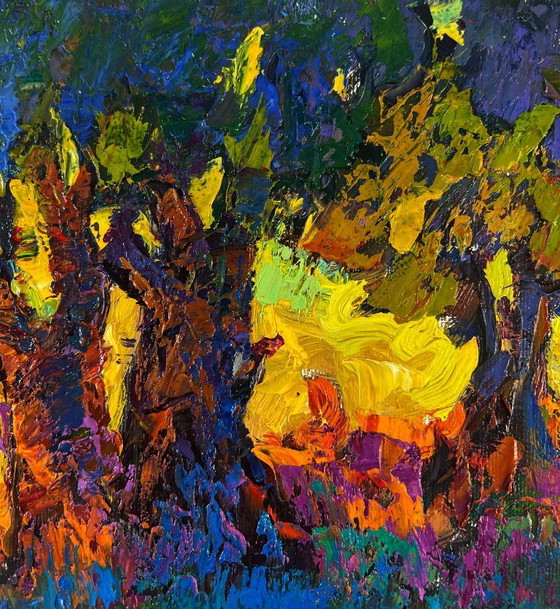 Image 1 of Original Oil Painting Evening Nature Landscape Silence In The Shade Of Old Willows
