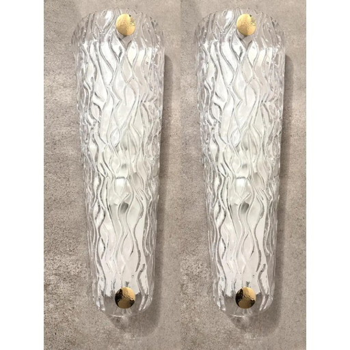 Apliques de pared monumentales de cristal de Murano transparente procedentes de Italia – Juego de dos