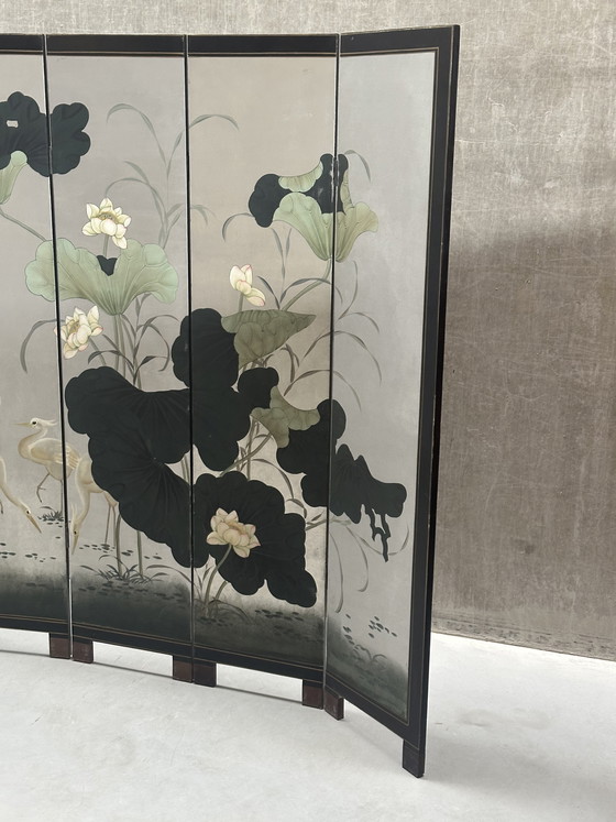 Image 1 of Paravento/divisorio per ambienti vintage giapponese dipinto a mano.