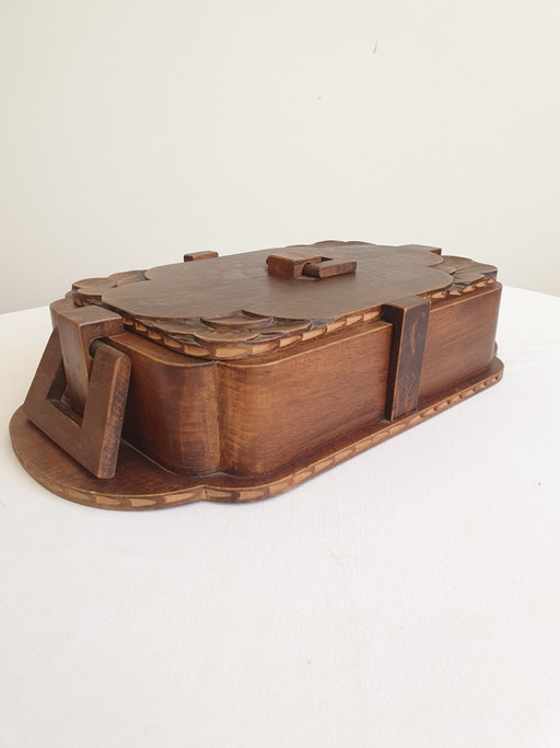 Oude Houten Doos Art Deco / Franse Volkskunst Rond 1920 – decoratieve objecten, Wood