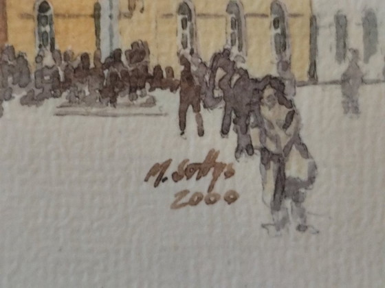 Image 1 of Original Signed Watercolor | Wrocław (Breslau) Town Hall, Poland | M. Ody, 2000