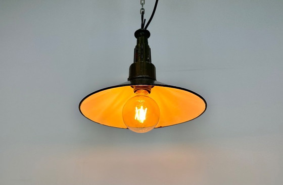 Image 1 of Industrial Petrol Enamel Military Pendant Lamp with Cast Aluminium Top, 1960s