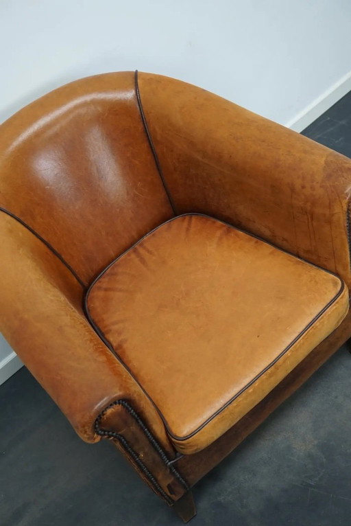 Vintage Nederlandse clubfauteuil van cognackleurig leer