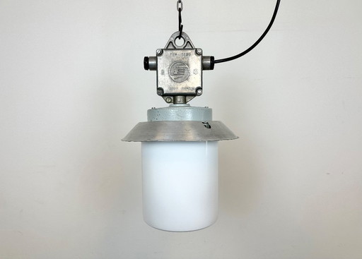 Industrial Aluminium Light with Milk Glass Cover from Elektrosvit, 1970s
