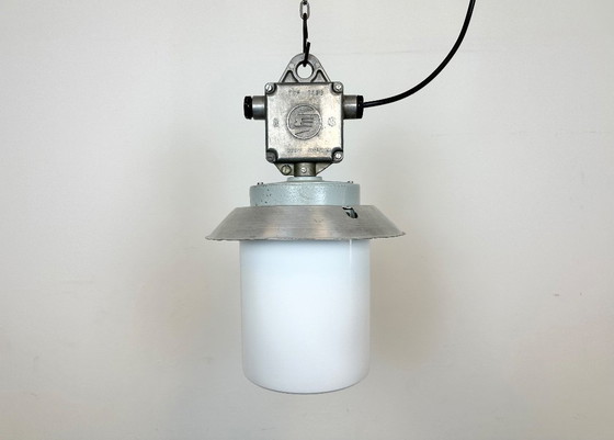 Image 1 of Industrial Aluminium Light with Milk Glass Cover from Elektrosvit, 1970s