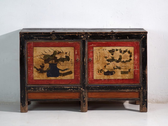 Credenza antica laccata con motivi di loto dipinti – Cina, circa 1920 – Credenze (photo 25 of 40)