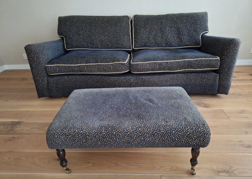 Blauwe bank incl bijpassende hocker en kussenhoezen