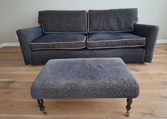 Image 1 of Blauwe bank incl bijpassende hocker en kussenhoezen