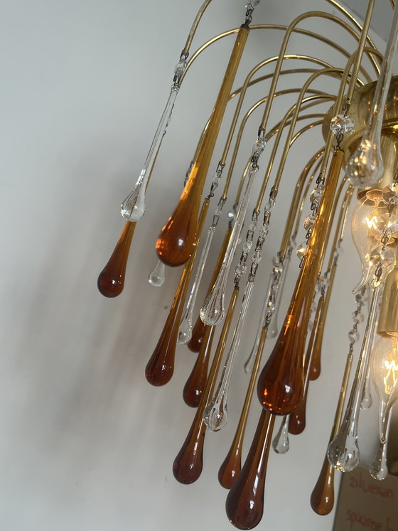 Image 1 of Vintage Teardrop Chandelier Pendant Lamp Brown Pearls
