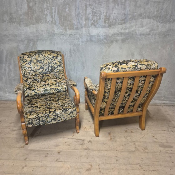 Image 1 of Paire de fauteuils en bois à accoudoirs incurvés, Tchécoslovaquie, années 1940-1950