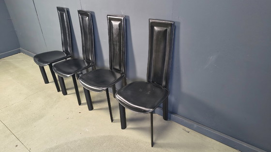Image 1 of Vintage black leather dining chairs, set of 4, 1980s