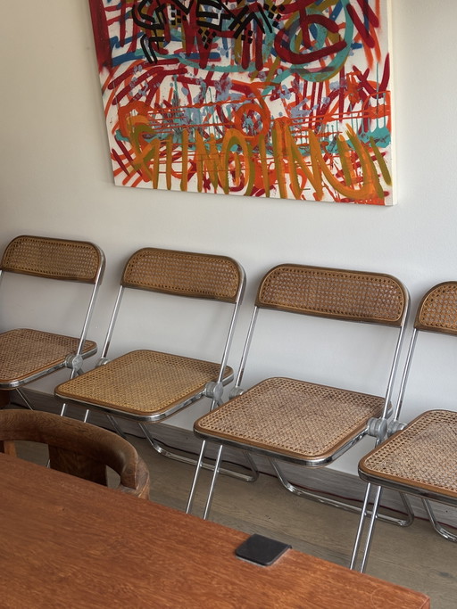 Set di 4 sedie Plia disegnate da Giancarlo Piretti – Castelli, klapstoelen, Chrome, Wood