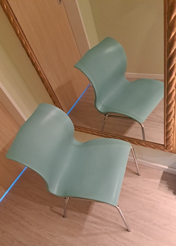 Image 1 of 6x Schulte Design Stoelen F-1168 – Turquoise – Elegante Gebogen Vorm – Mid-Century Retro – Chromen Frame