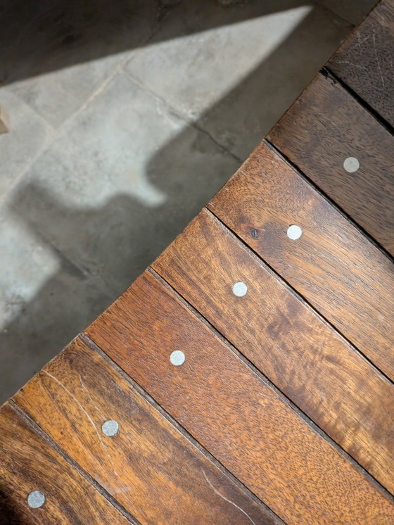 Image 1 of Banquette Vintage Chaise Double / Pair Of Wooden Joined & Fixed Theatre / Cinema Seats On Black Metal Frame