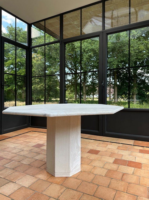 Travertine dining table octagon rough treated with stain stopper