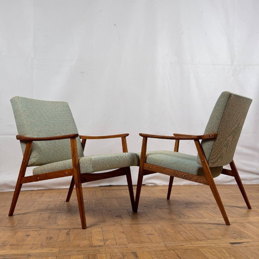Paire de fauteuils en chêne interier tchécoslovaque entièrement remis à neuf, années 1960 - Mid-Century Modern