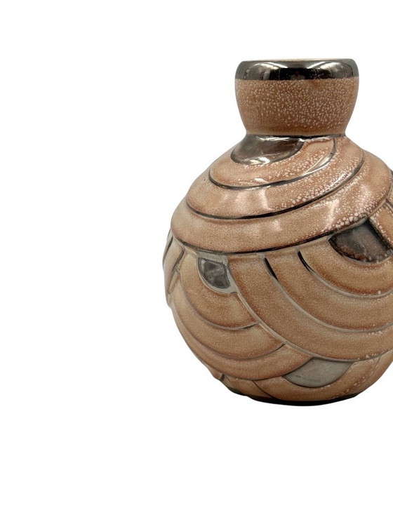 Image 1 of Art Deco pink & silver ceramic vase, Italy 1930s