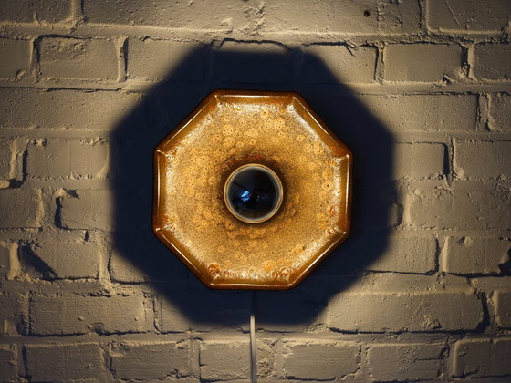 Image 1 of Keramieken aardewerken bruine vintage wandlamp, west germany fat lava stijl, keramische retro wandlamp, space age lamp