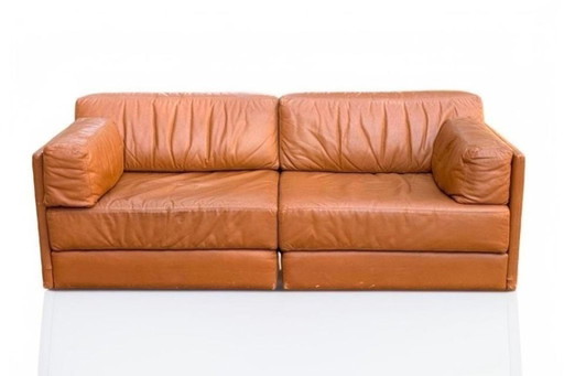 1/1 Canapé-lit Cuir Véritable Cognac Vintage
