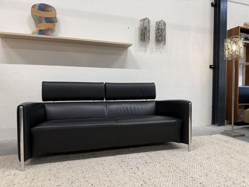 Canapé 3 places Leolux Goncharov en cuir noir – 3 5 zitsbanken, Leather