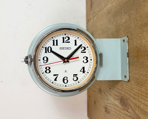 Reloj de pared vintage Seiko Maritime de doble cara, gris, años 80