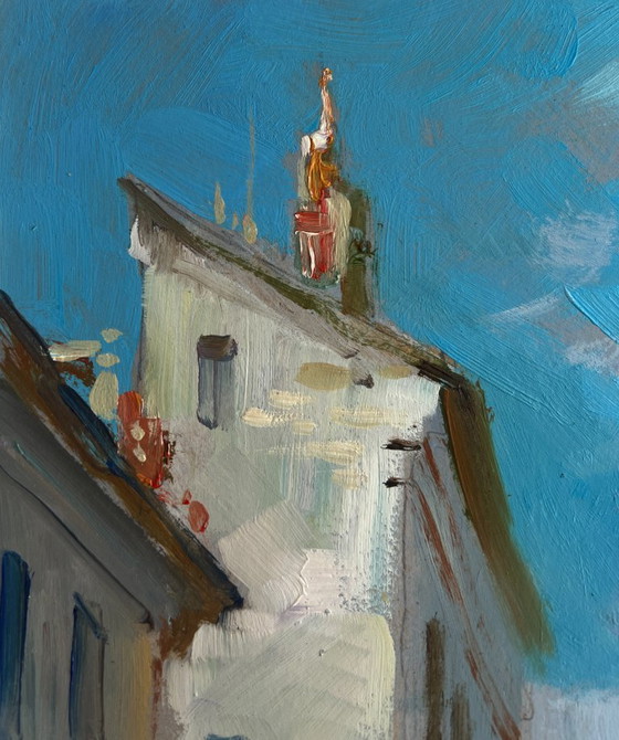 Image 1 of Original Oil Painting Summer City Landscape Sunny days by the sea