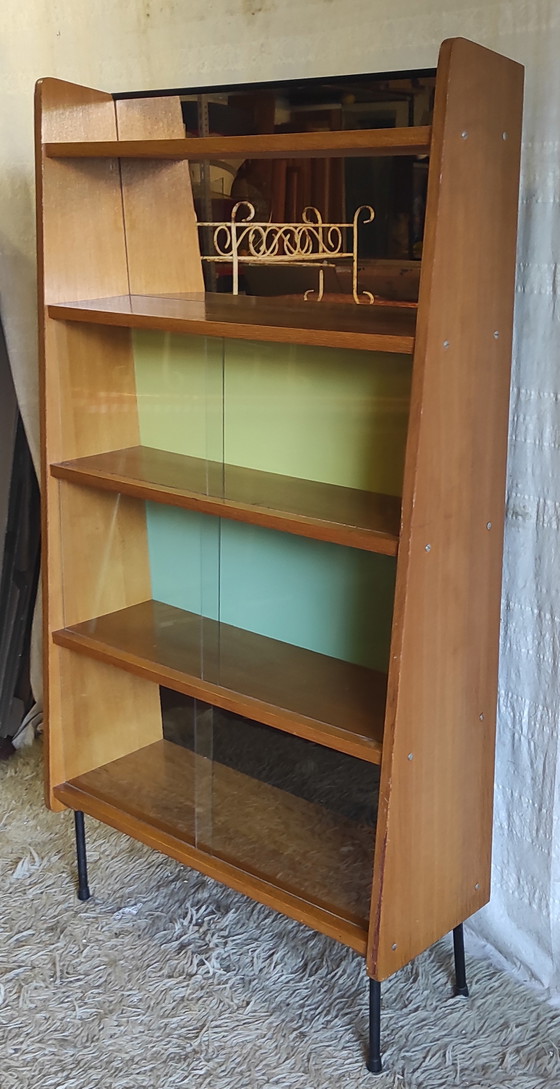 Modernistische houten boekenkast, toegeschreven aan Pierre Guariche - jaren 1950/60 – Boekenkasten, Wood (photo 2 of 8)