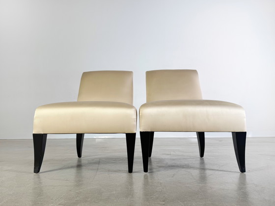 Image 1 of Set di 2 poltrone di design Thörmer in seta, sedie di lusso in stile antico