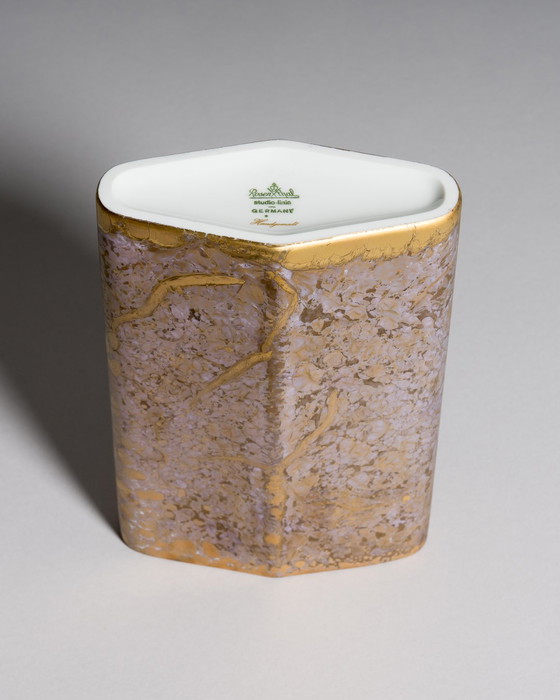 Image 1 of Exquisite Hand-Painted Helmut Drexler Porcelain Set of Five Vessels – Gold & Violet-Grey ‘Goldfeuer’ Series