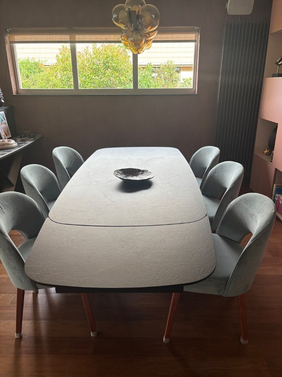 Image 1 of 6 dining chairs and matching Morres ottoman