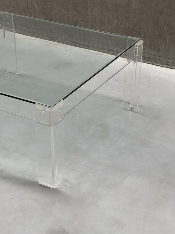 Image 1 of Vintage lucite salontafel - acrylaat poten met glazen blad
