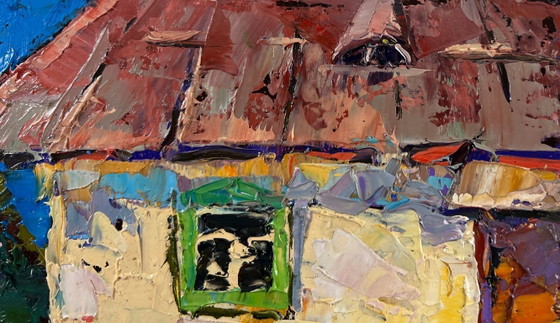 Image 1 of Original Oil Painting Village House Landscape Spring is coming to the yard