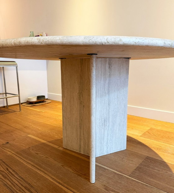 Image 1 of Vintage Italian Solid Travertine Round Dining Table Ø120