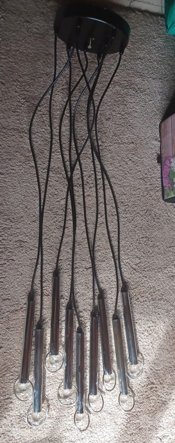 Image 1 of Lampada a sospensione vintage a cascata cromata (XL a 9 luci) — Anni '70, stile Space Age, Sciolari