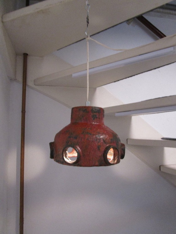 Image 1 of Brutalist Pendant Lamp, Hallway Lamp, Bar Lamp, Red Ceramic Vintage