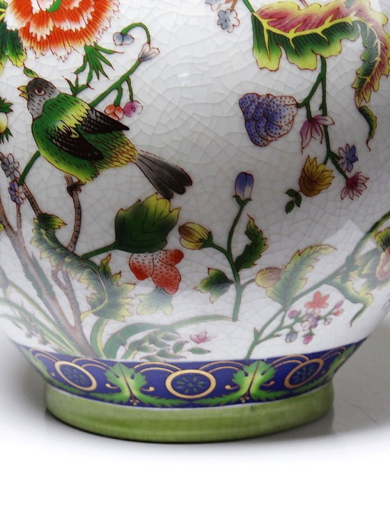 Image 1 of Vase boule faïence craquelé chinoiserie vintage années 60-80