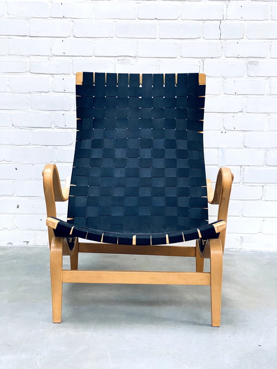 Image 1 of Bruno Mathsson | Set Of Vintage Lounge Chair With Ottoman | Pernilla Series | Black Canvas