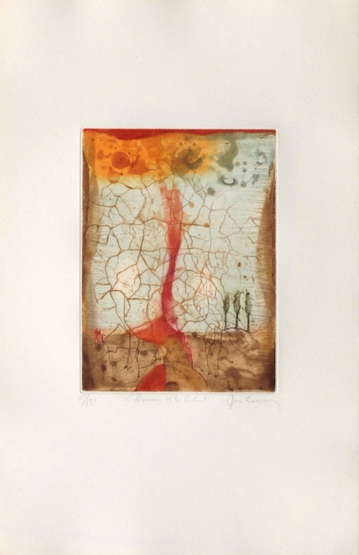 René Carcan, Mensch und Sonne, Signierte Radierung, 1982