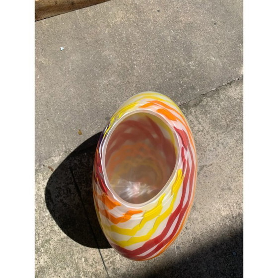 Image 1 of Contemporary Vase in Milky-White Murano Glass with Colored Reeds, Attributed