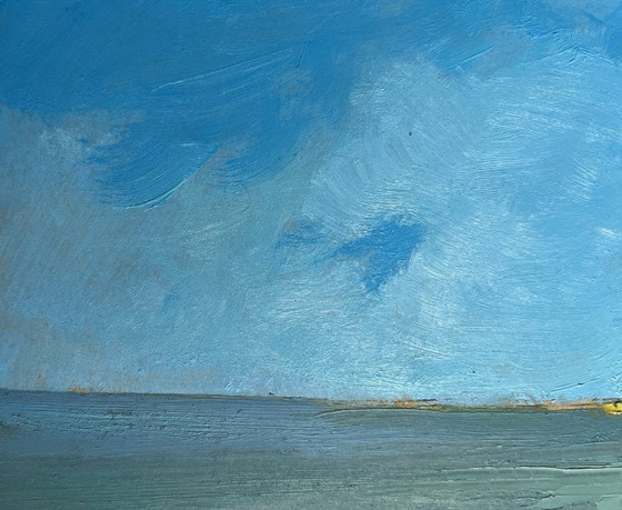 Image 1 of Origineel olieverfschilderij: Zomerkustlandschap, bewolkte dag op zee