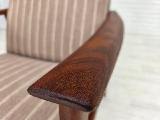 Image 1 of Poltrona danese con schienale alto, anni '70, lana per mobili, legno di teak, originale.