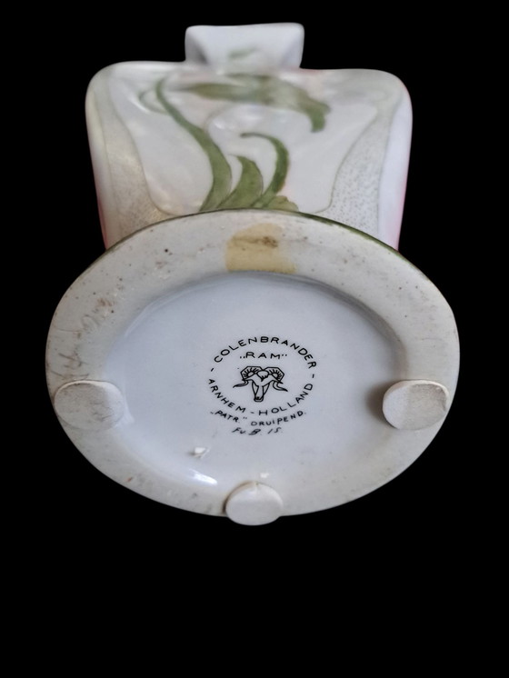 Image 1 of Two Art Nouveau Style Vases 2nd Half 20th Century, Hand-Painted With Flower Representations